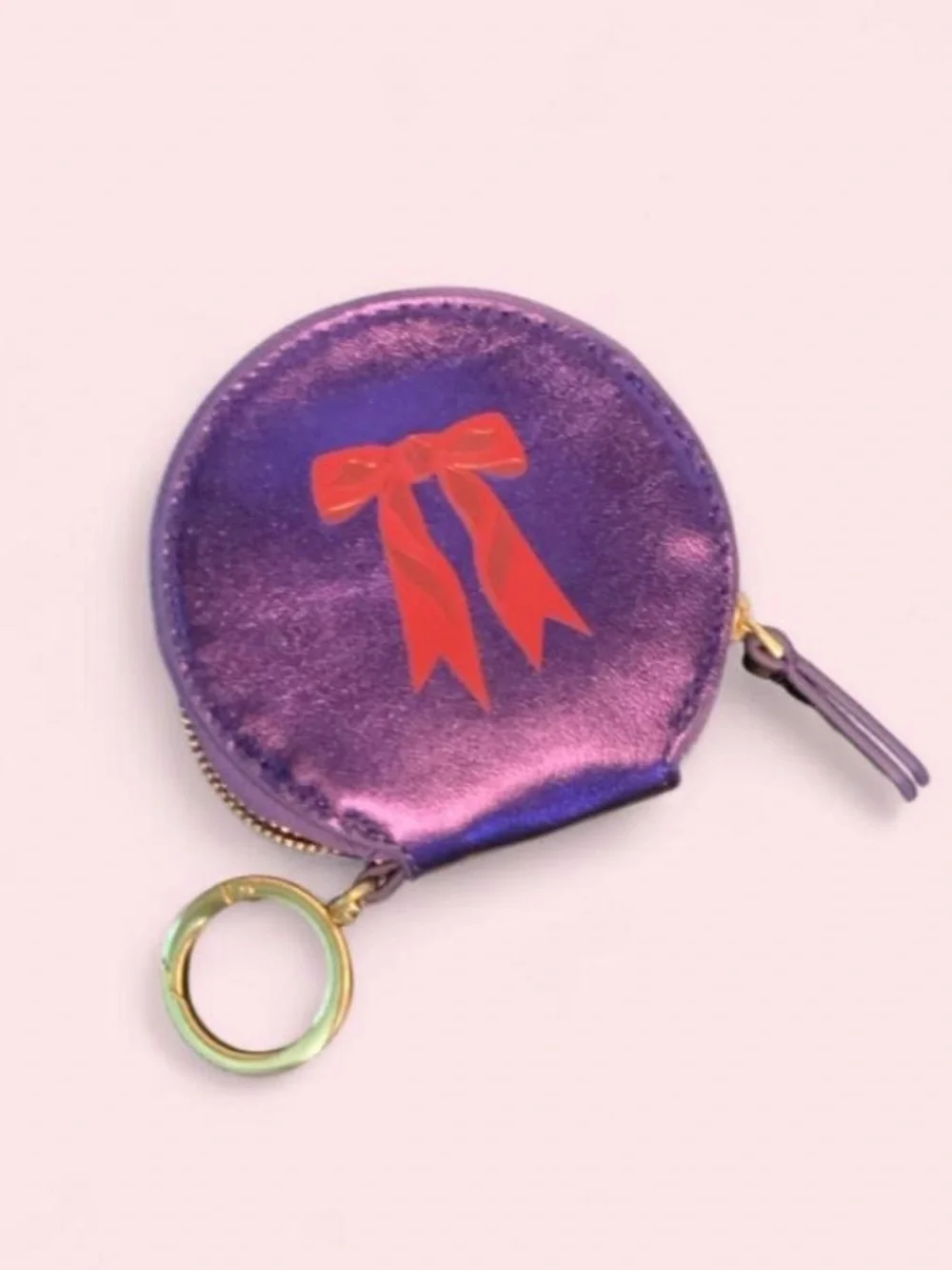 Vera Bradley Purple Coin Pouch with Red Bow Detail